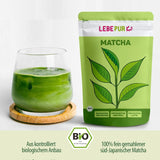 Lebepur BIO Matcha en polvo 100G - Calidad Premium de Japón Sin aditivos - Té verde en polvo 100% puro para Matcha Latte, té Matcha, té verde, batido - Té verde japonés