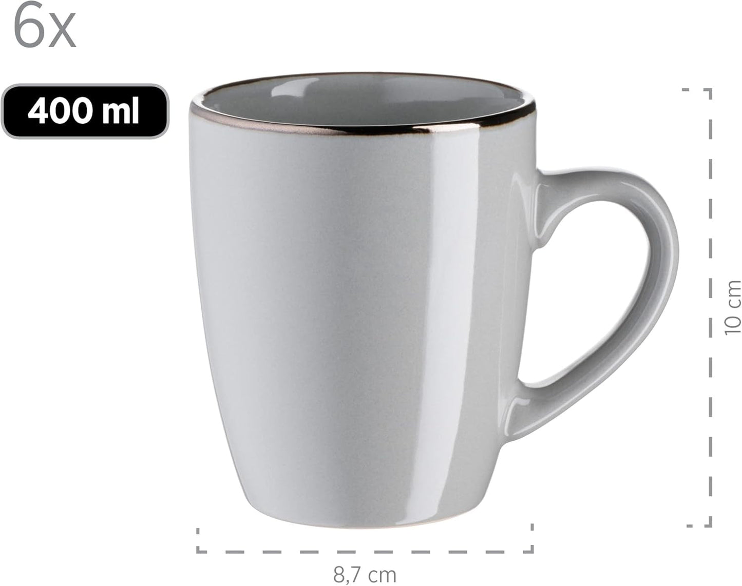 MÄSER Estructura de metal, Vajilla moderna para 6 personas con estructura de color latón, servicio combinado de 24 piezas con formas de copa sin borde, Gres, Gris