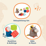 B. toys Set de juguetes para bebés con peluche de cebra, mordedor, bloques de construcción blandos y pelotas - Set de regalo de juguetes de motricidad para recién nacidos a partir de 0 meses Baby Toys Naty Shop