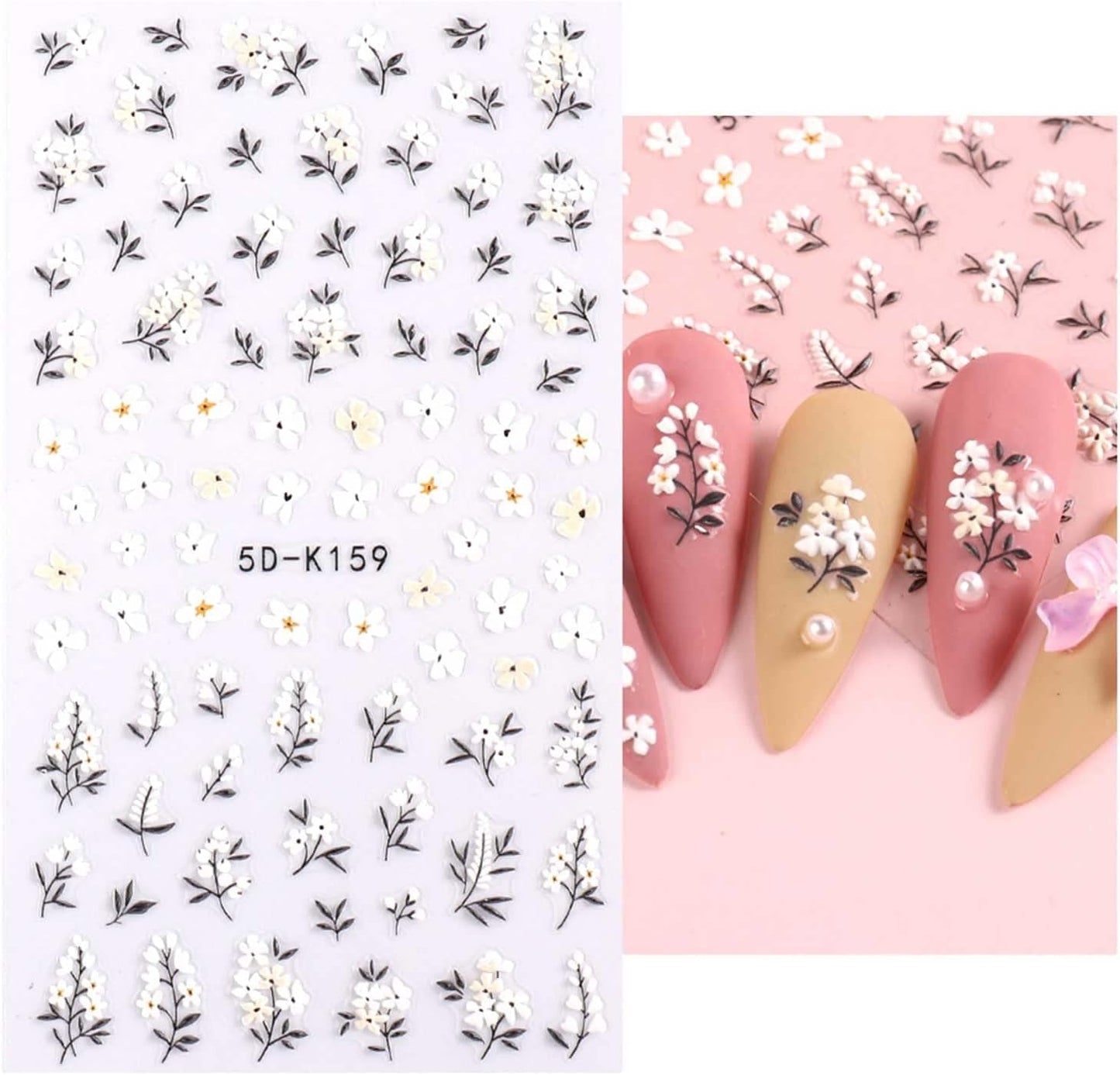 JMEOWIO 3D Nagelsticker Frühling Blumen 5 Blatt Nagelaufkleber 5D Stereoskopisch Selbstklebend Bunte Blüte Nail Art Sticker Decoración Nageldesign Zubehör