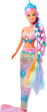 Simba 105733610 - Steffi Love Rainbow Mermaid, muñeca disfrazada de sirena arcoíris con pelo de colores, pinzas para el pelo, peine y aleta desmontable, muñeca de juego 29cm, a partir de 3 años Muñecas Naty Shop