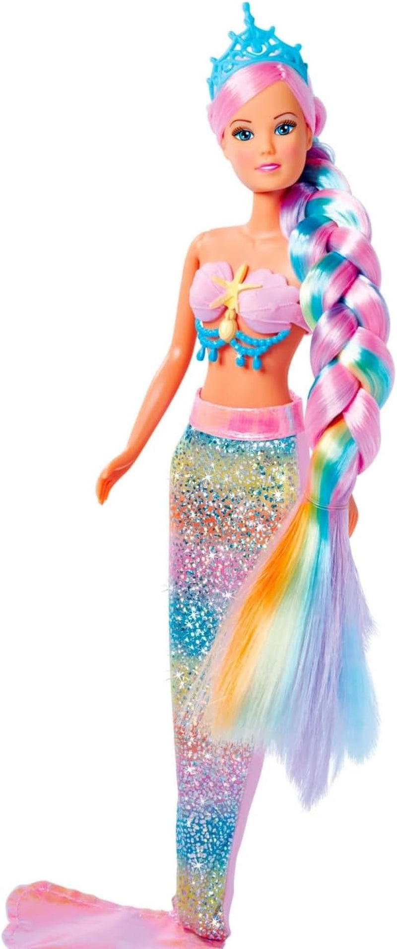 Simba 105733610 - Steffi Love Rainbow Mermaid, muñeca disfrazada de sirena arcoíris con pelo de colores, pinzas para el pelo, peine y aleta desmontable, muñeca de juego 29cm, a partir de 3 años Muñecas Naty Shop