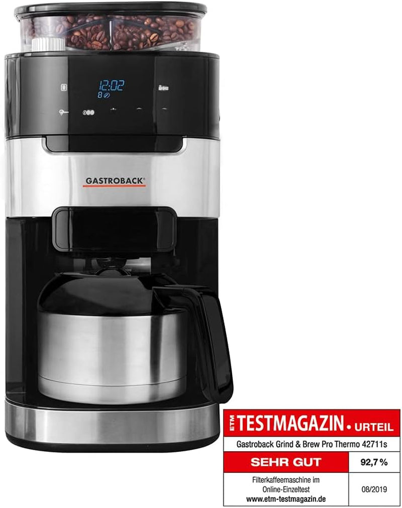 GASTROBACK Cafetera espresso térmica Grind & Brew Pro, plateada, negra
