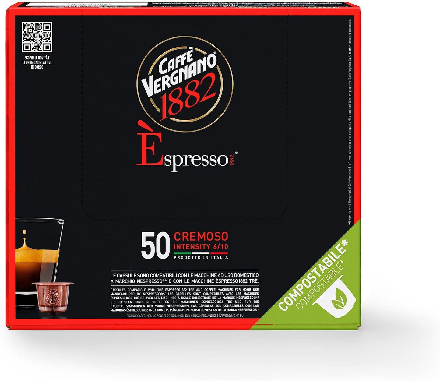 Caffè Vergnano 1882 - Èspresso Kompostierbare Kaffeekapseln, Compatible con Nespresso, Cremoso (Cremoso) - Packung Enthält 50 Kapseln