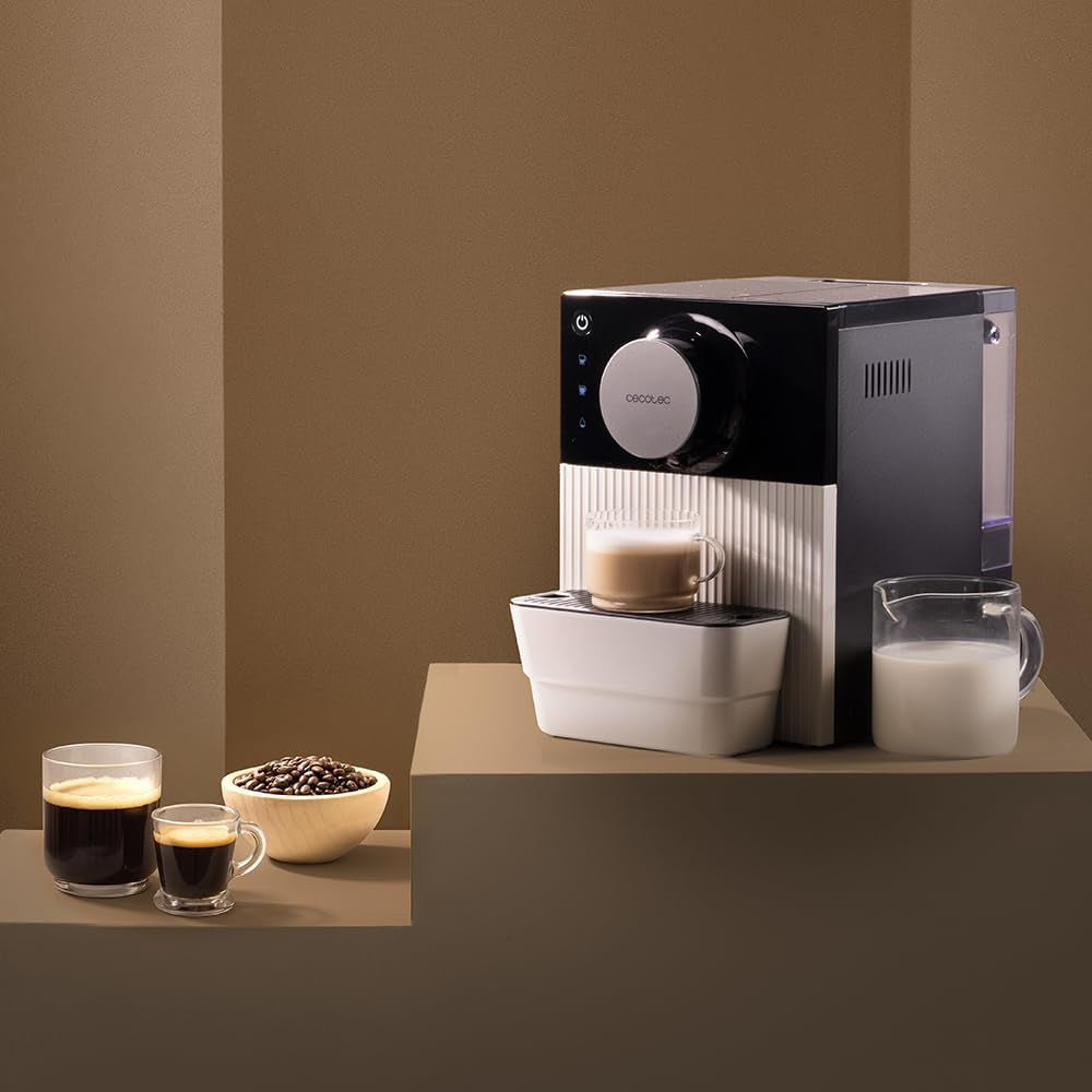 Cecotec Cafetera espresso compacta Cremmaet Cube, 1350 W, sistema de prensado 10 g, sistema de preinfusión, 19 bar, sistema thermoblock, 5 niveles de molienda, panel de control táctil