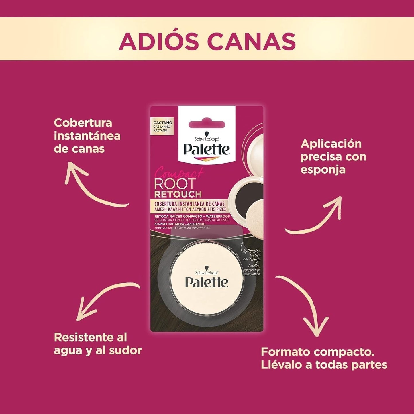 Paleta Compact Root Retouch Retouch Root Powder, compacto, castaño, 1ud Tinte para el cabello Naty Shop