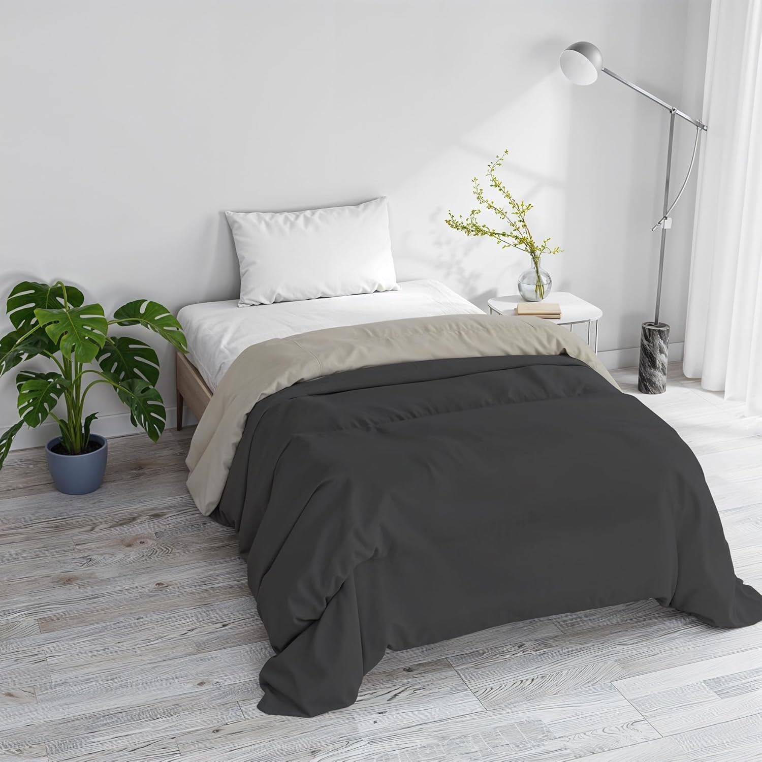 Edredón básico de invierno, liso y acolchado, verde oscuro/crema, 200X245Cm Edredones y edredones Naty Shop Gris oscuro/gris claro 160X245Cm