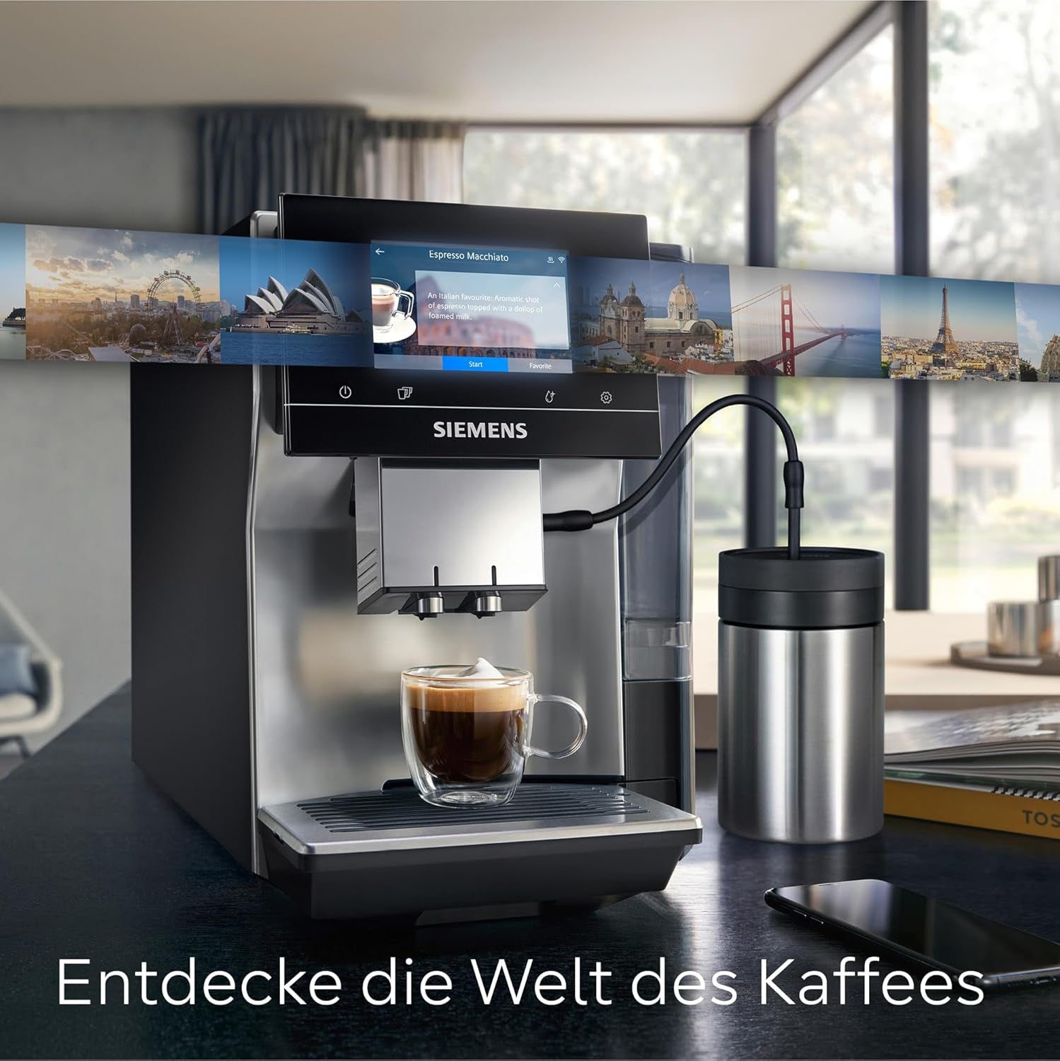 Cafetera espresso automática Siemens EQ700 classic TP715D01, control por aplicación, preparación en frío, pantalla táctil intuitiva, hasta 10 creaciones de café individuales como favoritas, limpieza automática con vapor, 1500 W, gris plateado
