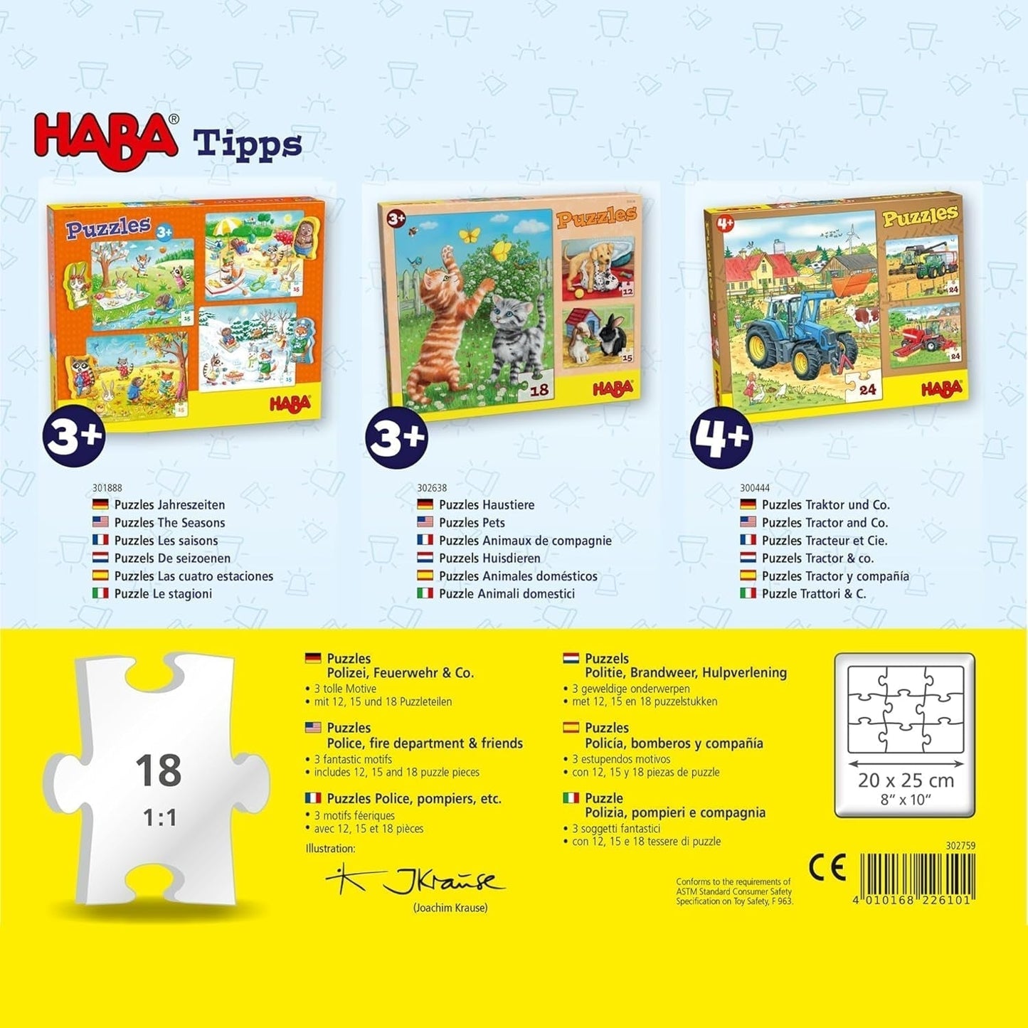 HABA Puzzle de Bomberos - Set de 3 Piezas para niños a partir de 3 años Puzzle de Cartón de Policía y Ambulancia - Promueve la motricidad fina y la concentración - 1302759001 Puzzle Naty Shop