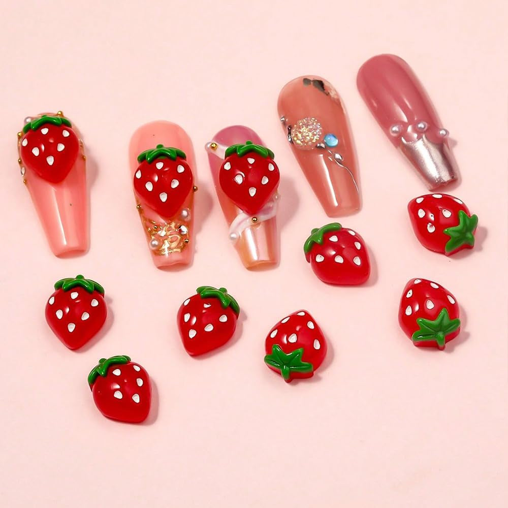 100 Uds. Dijes de uñas 3D Rosa Rot Kirsche Erdbeere Blume Nagel Charms Kamelie Rose Schmetterling Nail Art Charms Flatback Herz Schleife Charms Nägel Zubehör Mond Stern Nagelschmuck Nageldesign Anhänger