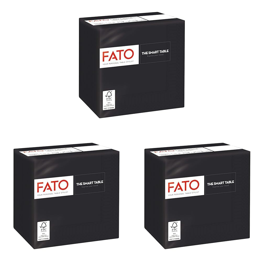 - Servilletas de papel desechables, ideales para aperitivos y cócteles, paquete de 100 servilletas, tamaño 24X24, 4 pliegues, 2 capas, color negro, papel 100% pura celulosa, certificado Fsc