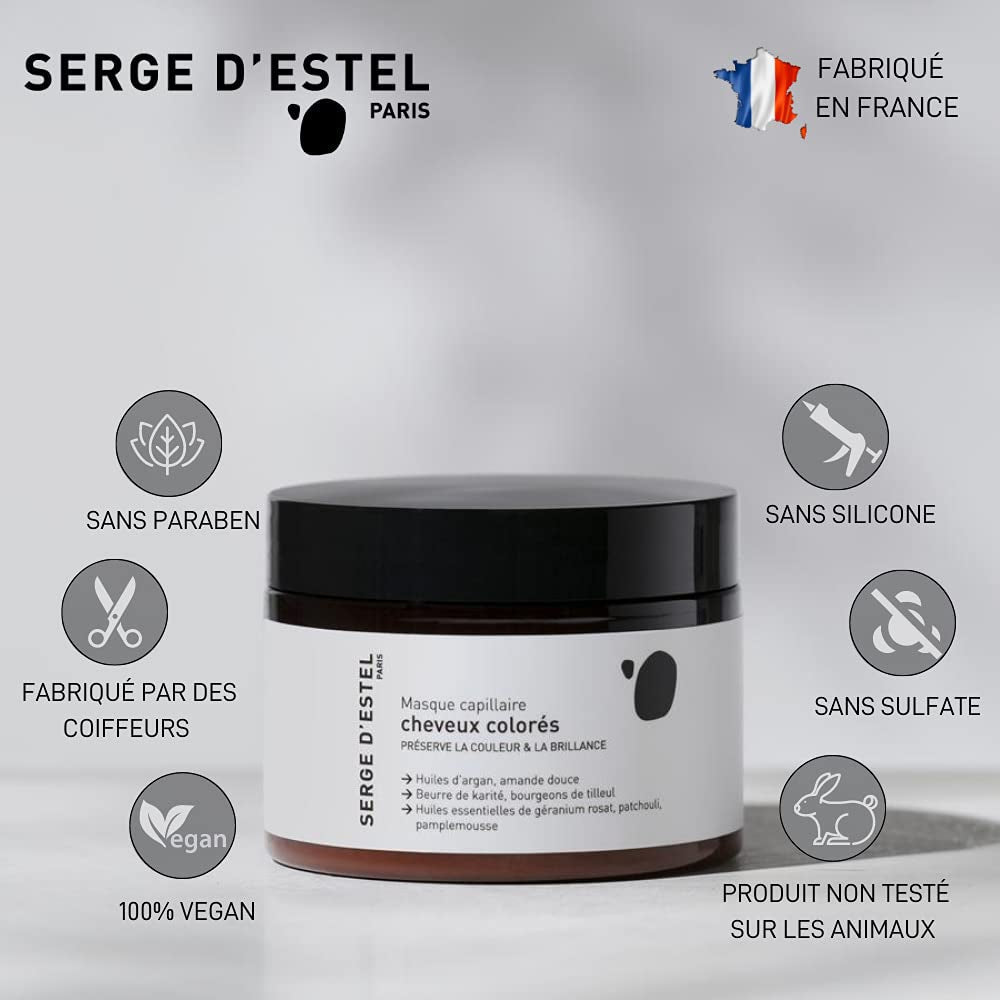 SERGE D'ESTEL PARIS Mascarilla capilar 250g Nutre, repara y suaviza el cabello dañado por color Fórmula vegana, 250g Mascarilla capilar Naty Shop