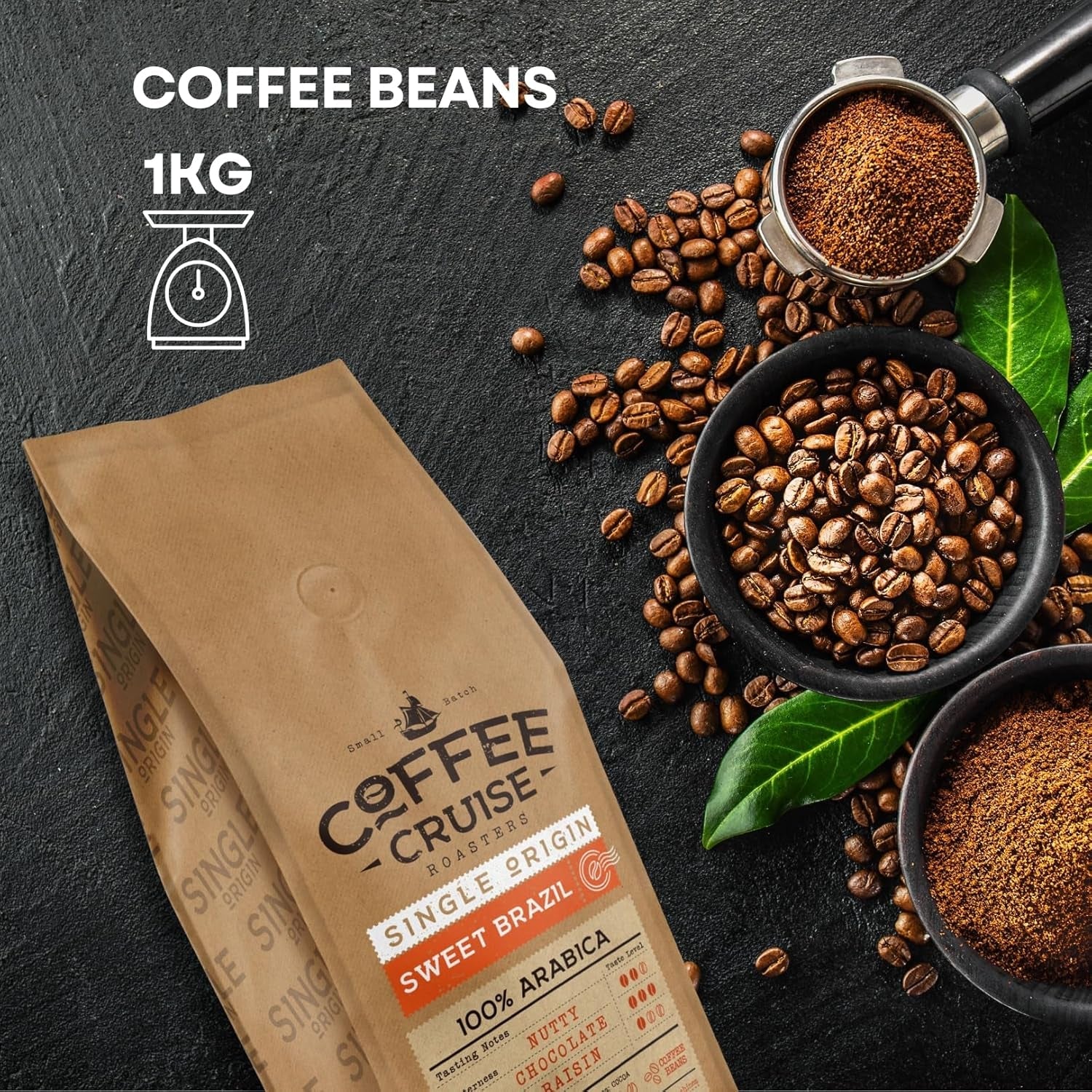 COFFEE CRUISE Sweet Brazil Brasilianische Kaffeebohnen 1kg - Mittlere Röstung - Aroma Kakao und Schokolade - Für All Kaffeemaschinen - 100% árabe
