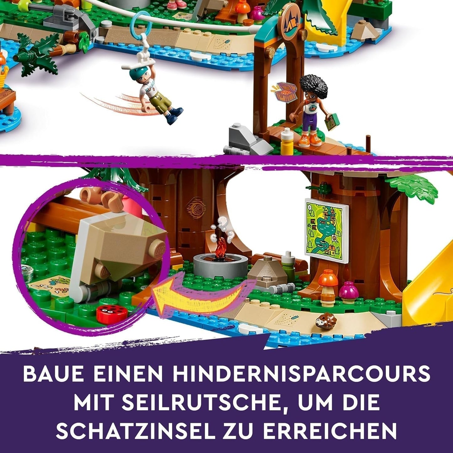 LEGO Friends Casa en el Árbol en el Campamento de Aventuras, Set de Juego para Niñas y Niños de 8 Años con 5 Figuras y 5 Animales, Idea de Regalo para Juegos Creativos, Juguetes Deportivos, Casa de Muñecas 42631 Juegos de Construcción Besuche den LEGO-Store