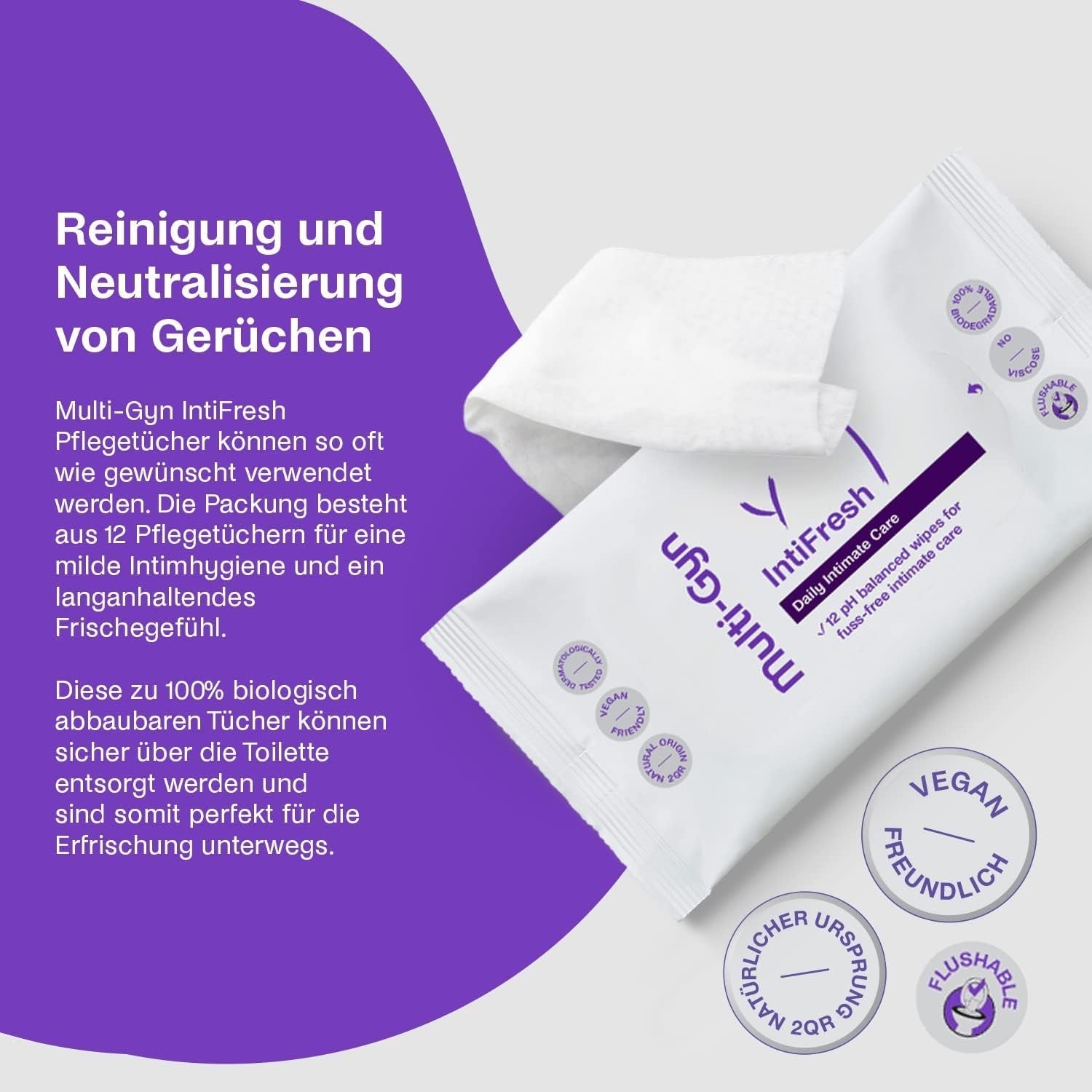 Multi-Gyn Intifresh, toallitas íntimas para uso externo, 12 toallitas húmedas