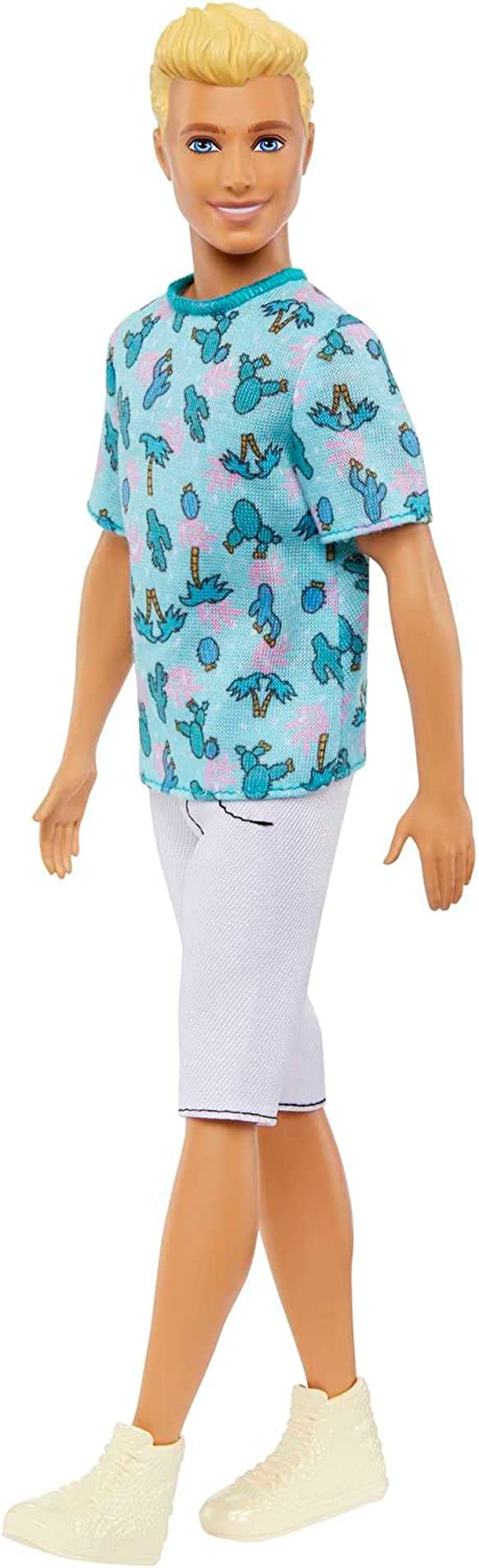 Muñeca Barbie Ken Fashionistas - Camiseta con Estampado de Cactus y Palmeras, Shorts y Zapatillas Blancas, Perfecto para Aventuras con Amigos y Paseos por la Ciudad, para Niños de 3 Años en Adelante, HJT10 Naty Shop Muñecas