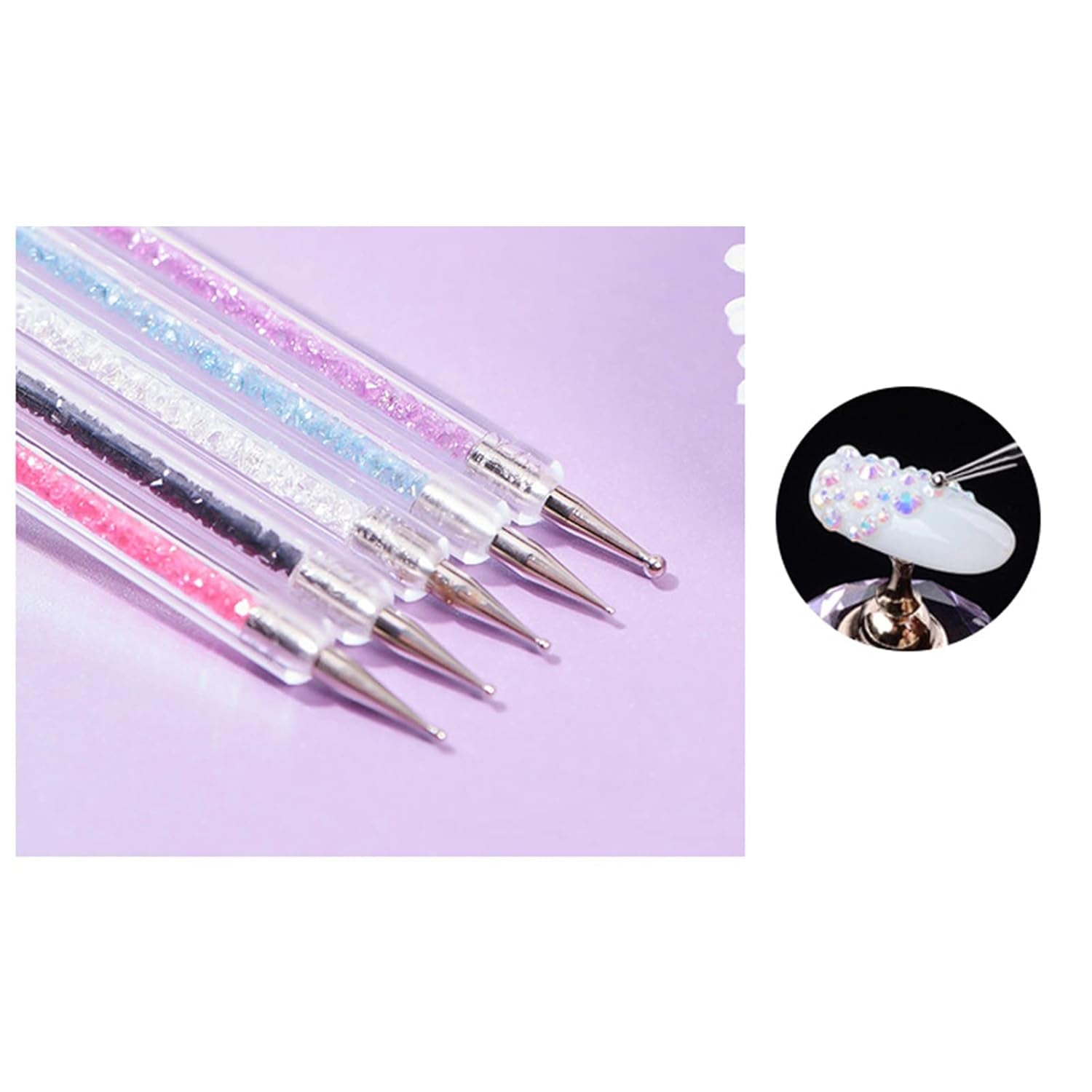 Juego de 5 pinsel Nagel, pinsel Nageldesign, herramientas de punteado para decoración de uñas, bolígrafo acrílico profesional de doble punta para decoración de uñas DIY