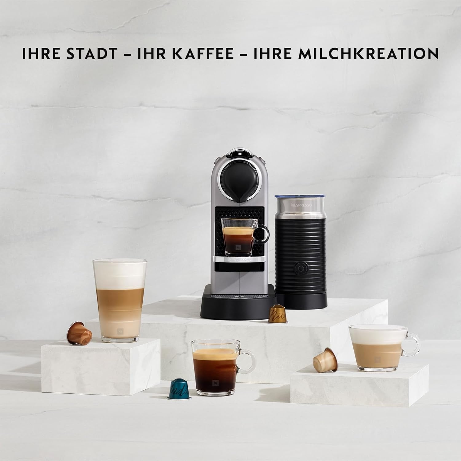 Cafetera espresso con cápsulas Nespresso XN761B Citiz&Milk | Modo de espera automático | 1260 vatios | Capacidad del depósito de agua: 1 l | Presión de la bomba: 19 bares | Plata
