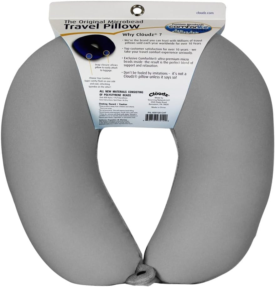 Almohada de viaje para el cuello Cloudz Microbead, gris Naty Shop Almohadas de viaje