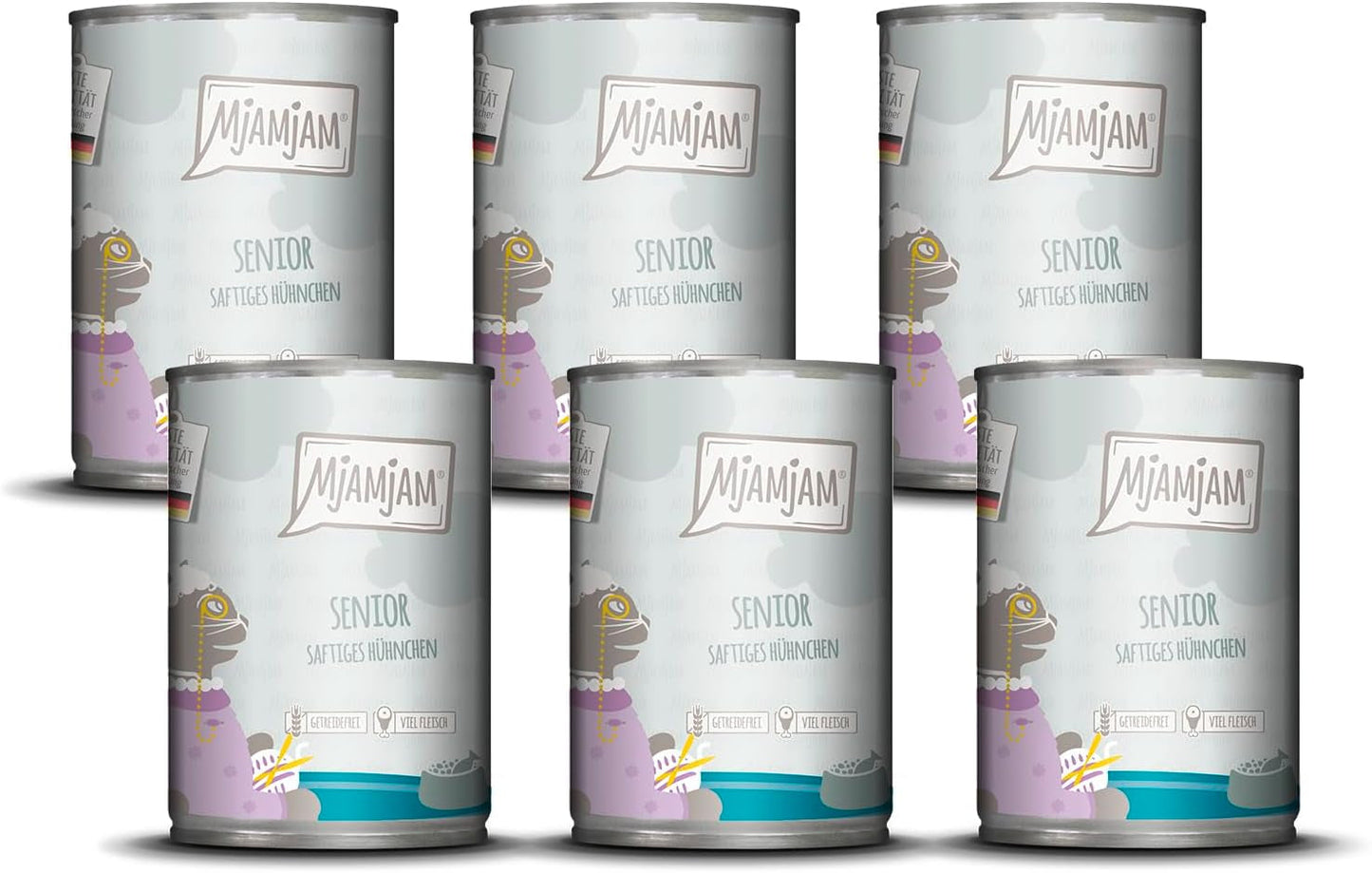 MjAMjAM - Comida húmeda premium para gatos - Senior - pollo jugoso, pack de 6 (6 x 400g), sin cereales