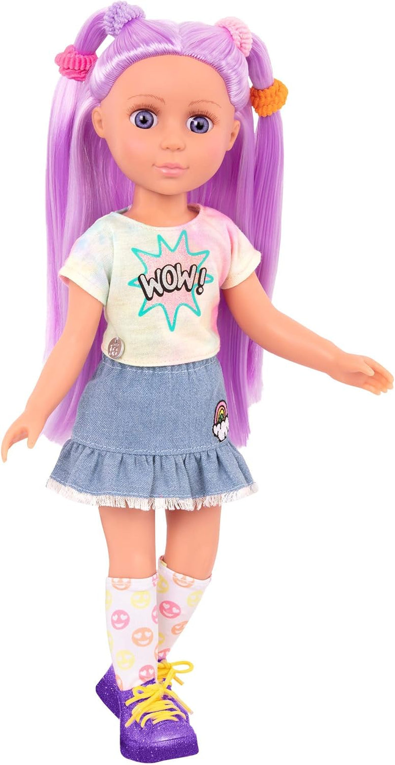 Glitter Girls - Luma - Muñeca articulada de 36 cm - Cabello morado y ojos morados únicos - Extensiones de cabello, lazo, pinzas y conjunto colorido - 3 años +