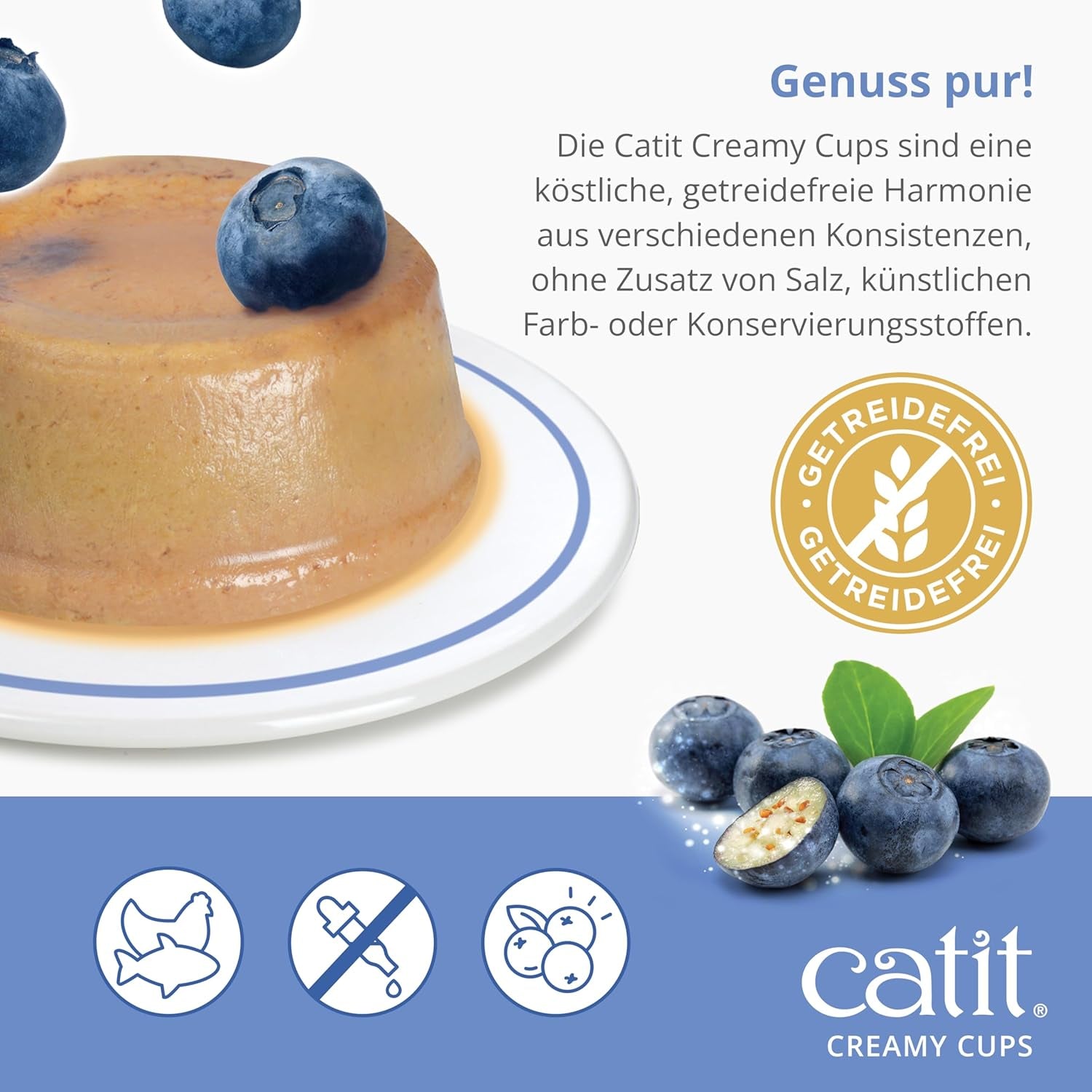 Catit Vasitos Cremosos de Atún y Pollo con Arándanos, 4x25g