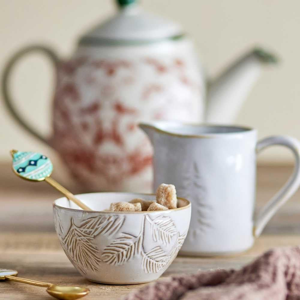 Bloomingville Taza de leche, blanco invierno, árbol de Navidad, 145 ml, para cubiertos
