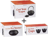 Juego de té tradicional de hierro fundido Dimono: tetera, calentador y 2 tazas de té.