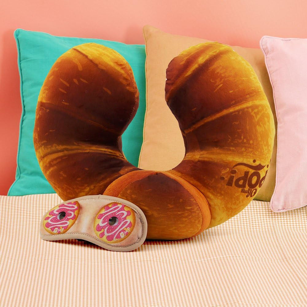 Almohada para el cuello y antifaz Croissant, naranja Naty Shop Almohadas de viaje