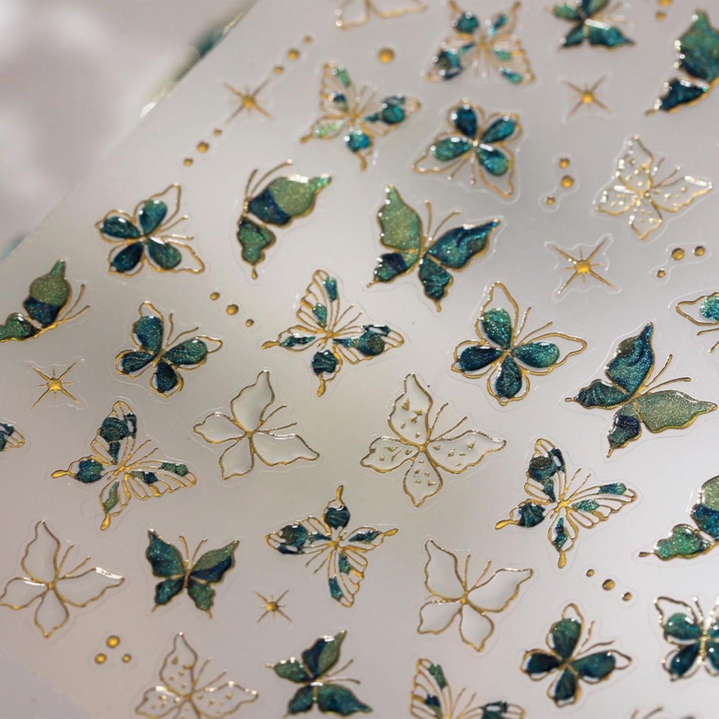 JMEOWIO 3D Nagelsticker Verde Oro Schmetterling Nail Art Sticker Selbstklebend Nagelaufkleber 5D Stereoskopisch Dekoration Nageldesign Zubehör 1 Blatt