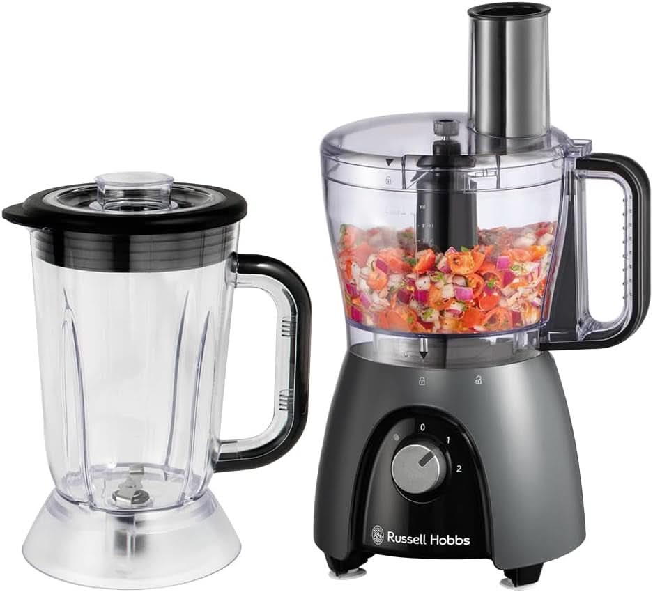 Russell Hobbs Robot de Cocina [Batidora/Picadora de Verduras/Batidora de Mesa/Picadora/Batidora] Robot de Cocina (Amasar, Mezclar y Cortar), Carbón Mate Cocina Naty Shop