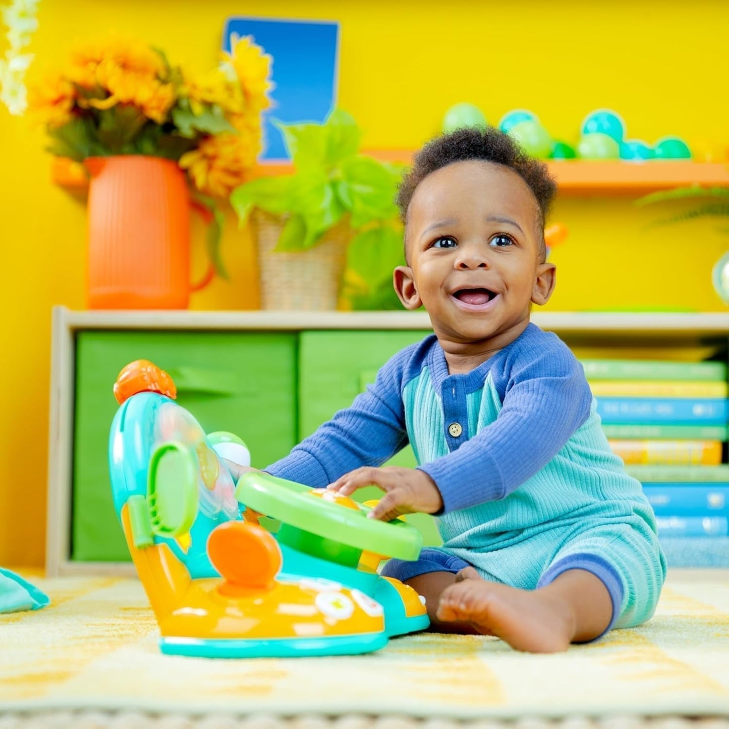 Bright Starts, volante de juguete, Lights & Colors Driver, con música, ruidos de auto, intermitentes, palanca de cambios y más Bebe Naty Shop Toys