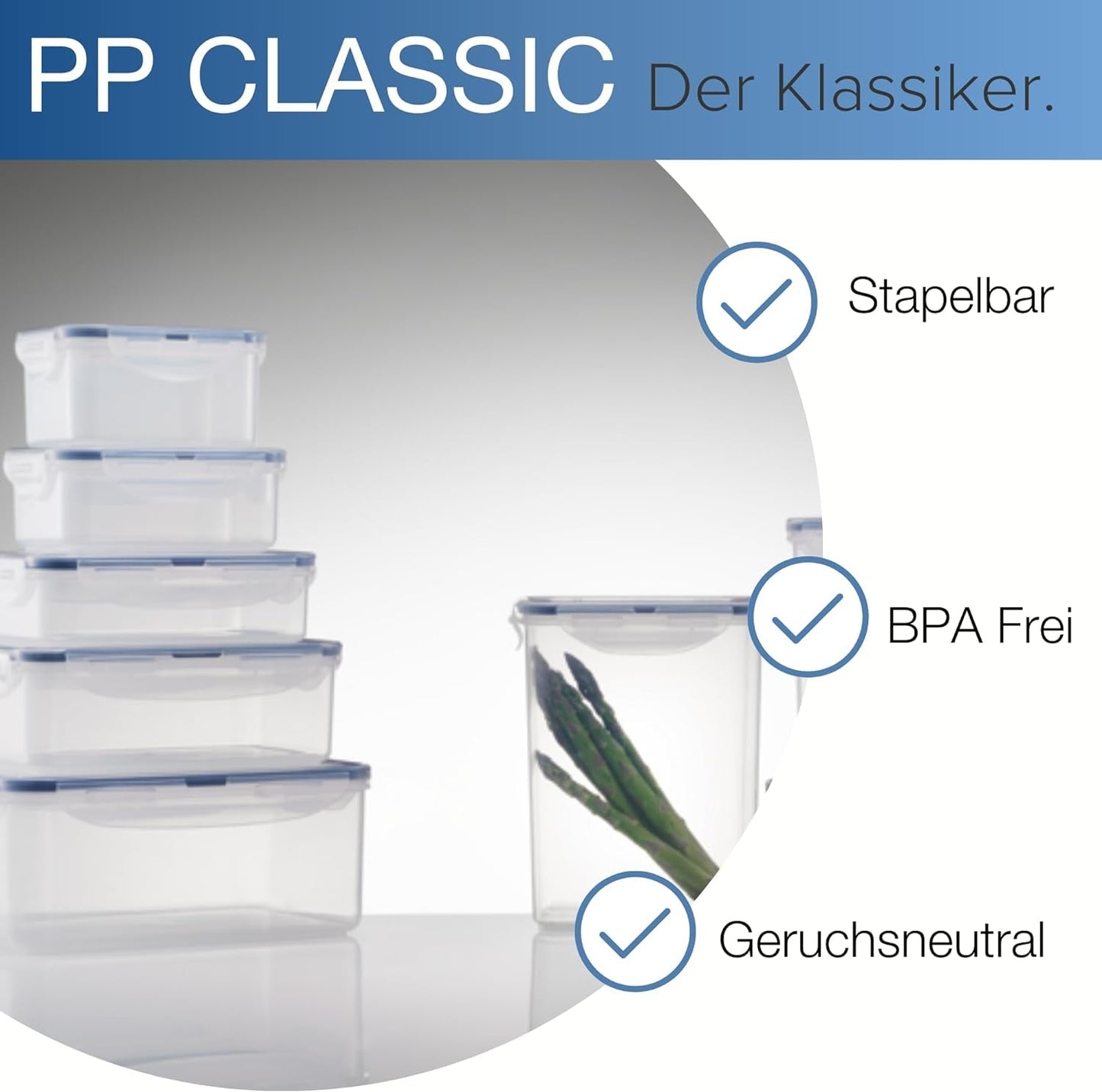 LocknLock PP Classic juego de tarros de almacenamiento de alimentos 5 piezas | 180ml, 350ml, 600ml, 870ml, 3,6L | 100% hermético al aire y al agua | sin BPA | organizador de congeladores y frigoríficos | Cajas para guardar alimentos Naty Shop aptas para lavavajillas y microondas.