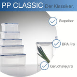LocknLock PP Classic juego de tarros de almacenamiento de alimentos 5 piezas | 180ml, 350ml, 600ml, 870ml, 3,6L | 100% hermético al aire y al agua | sin BPA | organizador de congeladores y frigoríficos | Cajas para guardar alimentos Naty Shop aptas para lavavajillas y microondas.