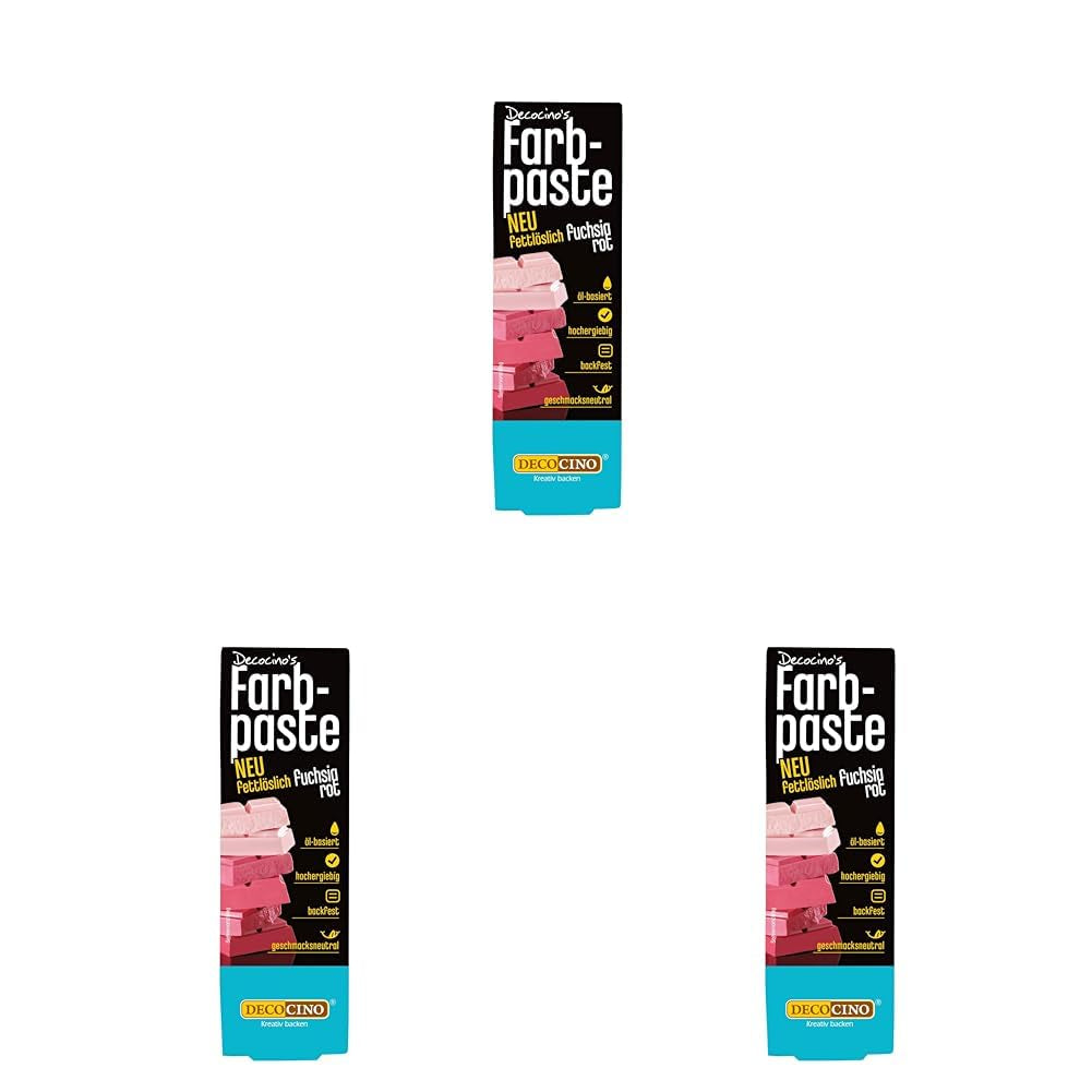 DECOCINO Colorante en pasta liposoluble rojo - 15 g - Colorante alimentario a base de aceite, ideal para colorear masa de chocolate, crema de mantequilla, fondant o galletas (Pack de 3)