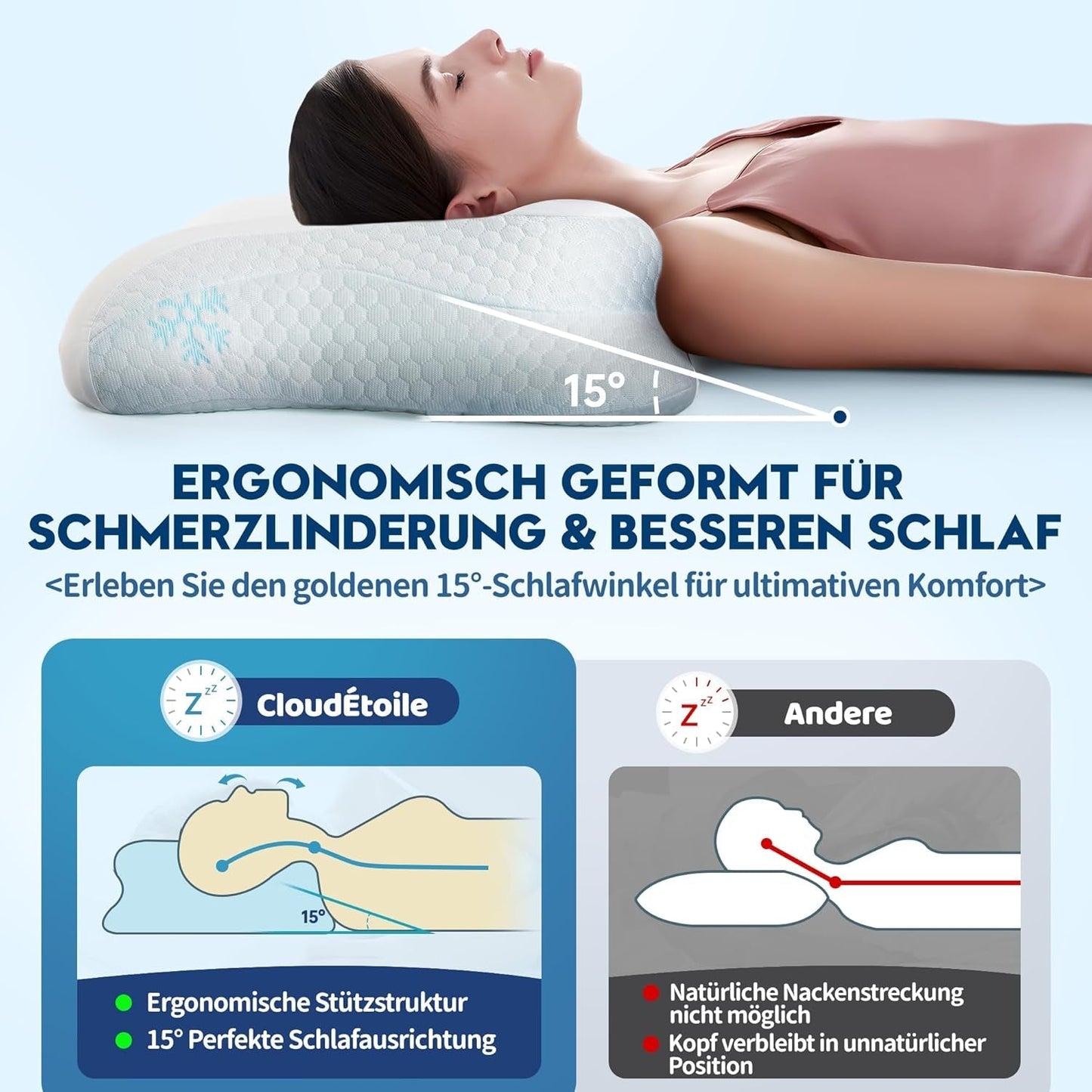 Cloudétoile Almohada cervical Almohada viscoelástica - Almohada ortopédica ergonómica 2 en 1 Almohada viscoelástica para dormir de lado Almohada de apoyo para el cuello Almohada viscoelástica ajustable en altura Blanco 64X38X12cm Almohadas ortopédicas cervicales Naty Shop