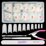 Uñas postizas 500 Uds. Uñas postizas artificiales de Color Natural, 10 tamaños DIY acrílico con caja, cepillo para uñas, empujador de cutículas, lima de uñas