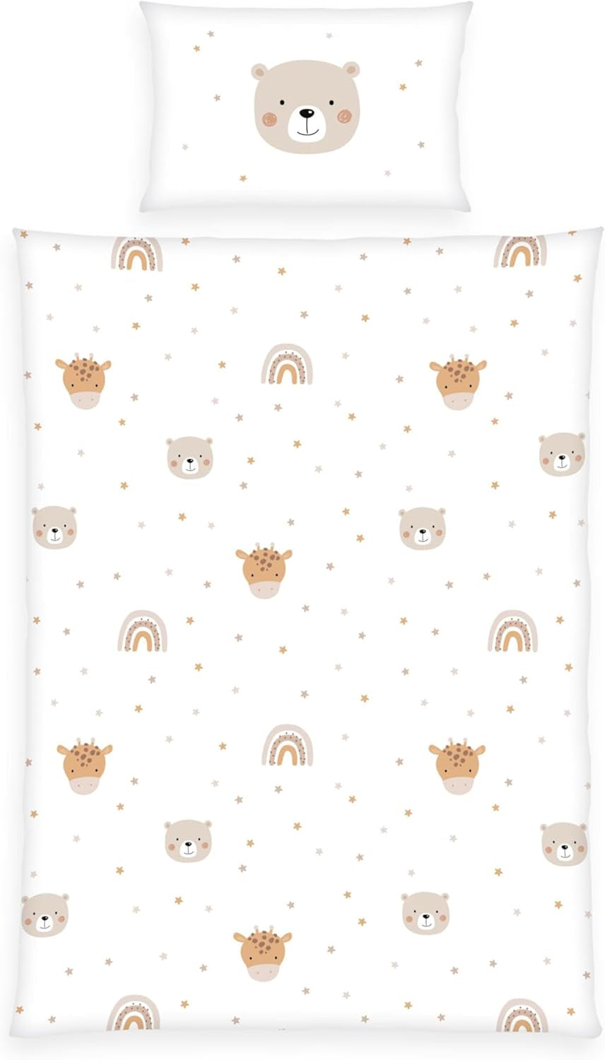 Herding Babybest Little Friends Winterbettwäsche, Kopfkissenbezug 40 X 60 Cm Mit Hoteleinschlag, Bettbezug 100 X 135 Cm, Mit Zwießwerf, 100% Baumwolle/Flanell, Weiß, Twin Naty Título predeterminado de la tienda