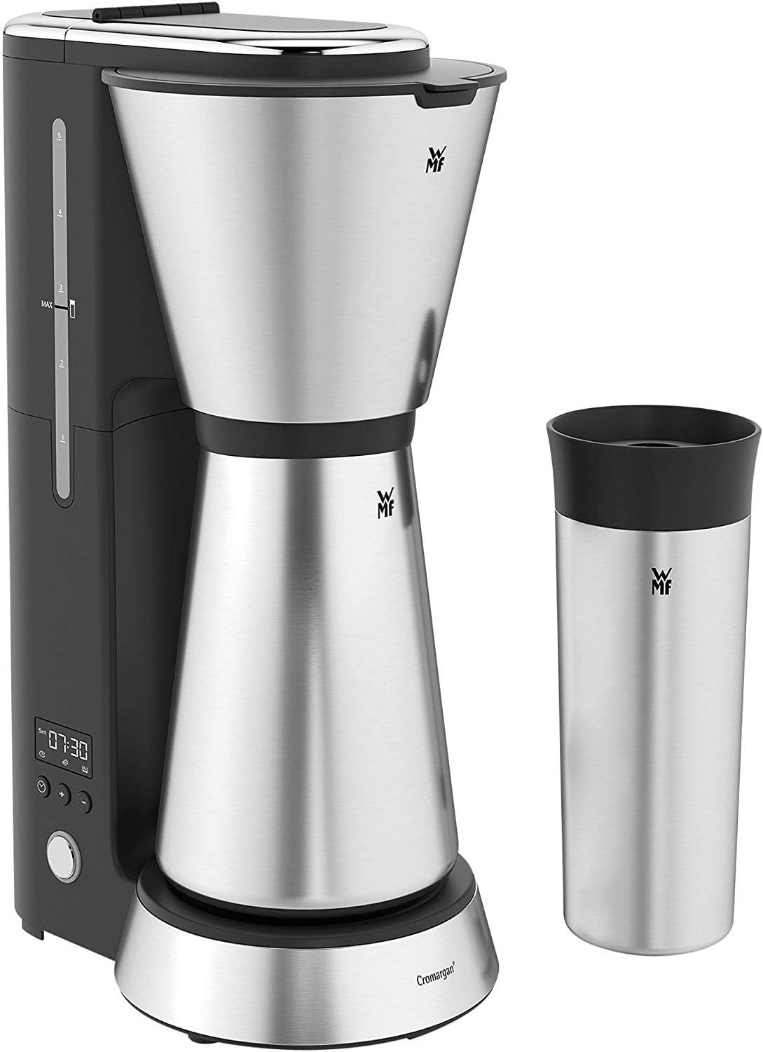 Cafetera espresso WMF Bueno con jarra de cristal, café filtrado, 10 tazas, botón encendido/apagado, sistema antigoteo, filtro oscilante, parada automática, placa calefactora, 1000W