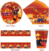 Juego de vajilla para fiesta temática de bomberos, decoraciones para fiesta de cumpleaños de bomberos, 61 piezas para 20 invitados