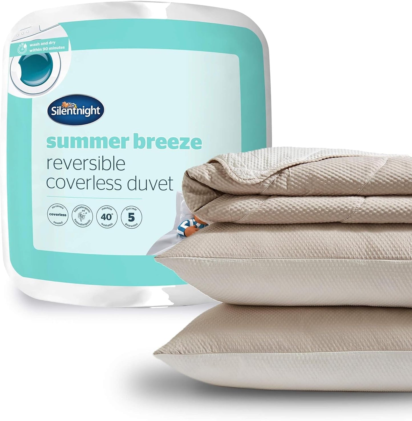 Silentnight Summer Breeze Edredón para Cama Individual, 2,5 Tog, Edredón Ligero de Verano, Ideal para Noches Cálidas y Dormitorios Calurosos, Hipoalergénico y Lavable a Máquina, Cama Individual, 200 X 135 Cm Naty Shop Quilts & Quilts Sin Funda, Cama Doble Crema/Gris Topo