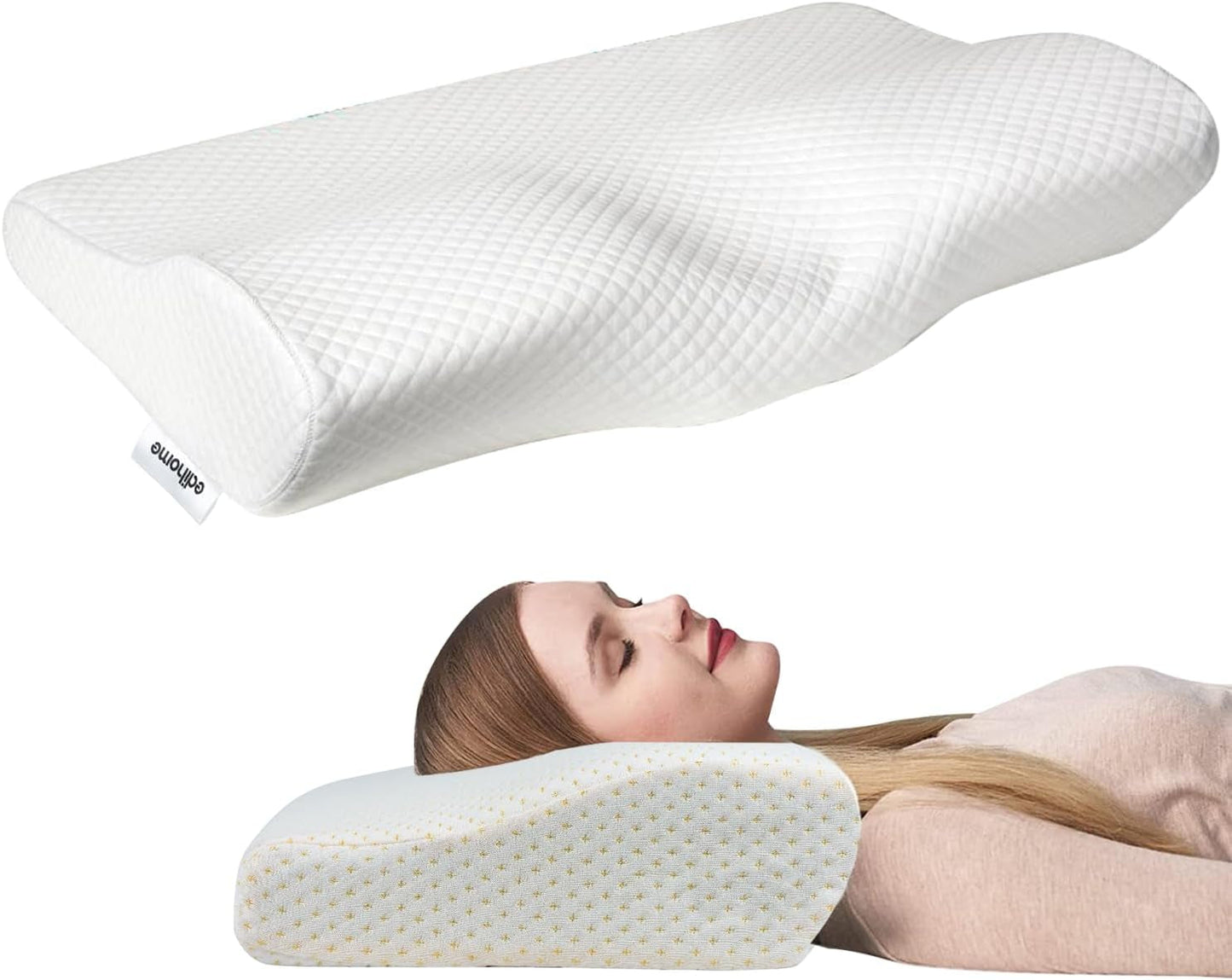 Edihome Almohada cervical Almohada para aliviar el dolor de cuello 50 x 30 x 10 cm Almohada cervical de espuma viscoelástica Almohada ortopédica Funda de algodón doble ergonómica Hipoalergénica