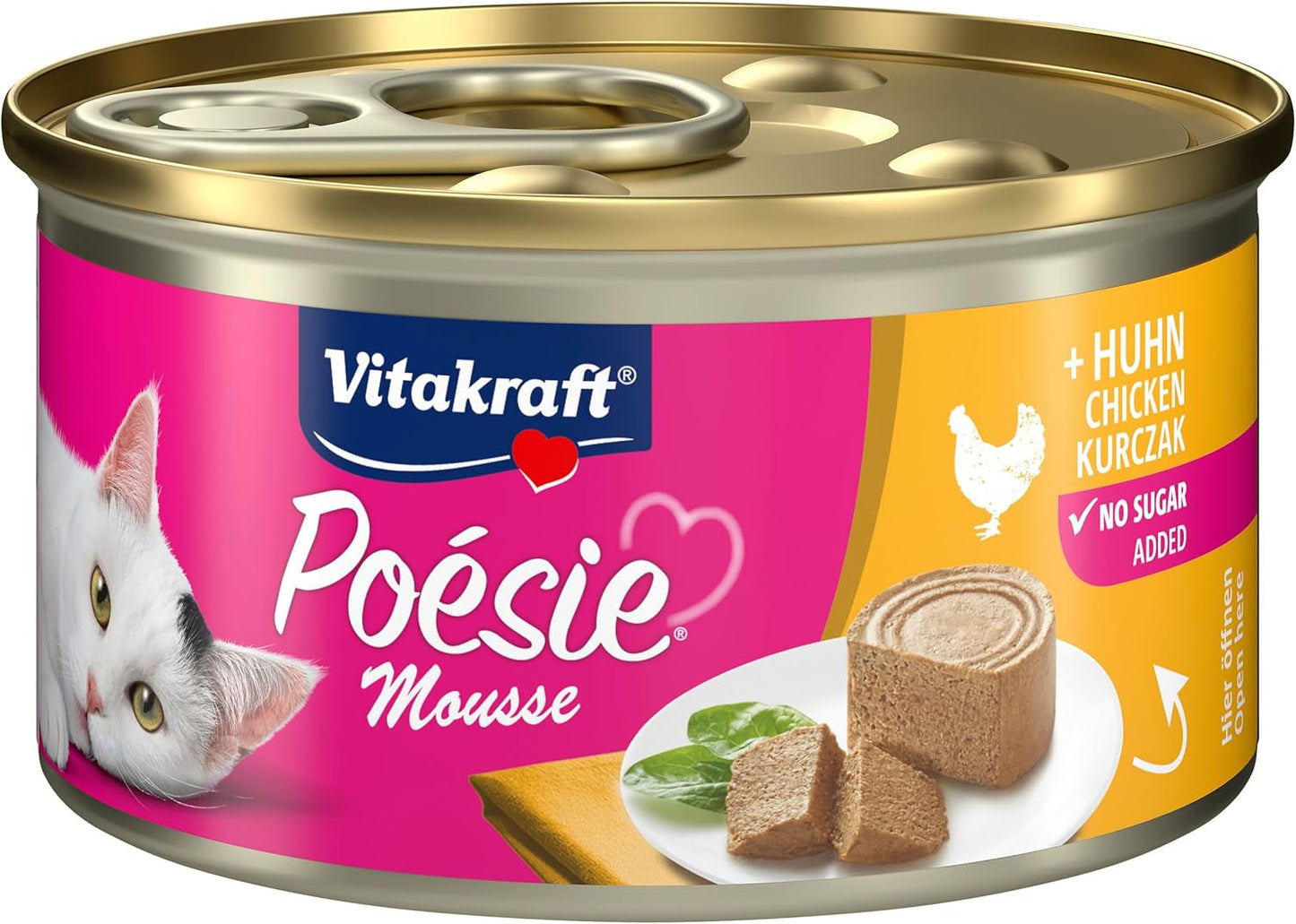 Vitakraft Poésie Mousse, comida húmeda para gatos, espuma aireada, con pollo, sin azúcares ni cereales añadidos (12 x 85g)