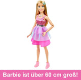 Muñeca Barbie extragrande (71 cm) - Vestido rosa, pelo rubio con clip y collar, regalo a partir de 3 años, HJY02