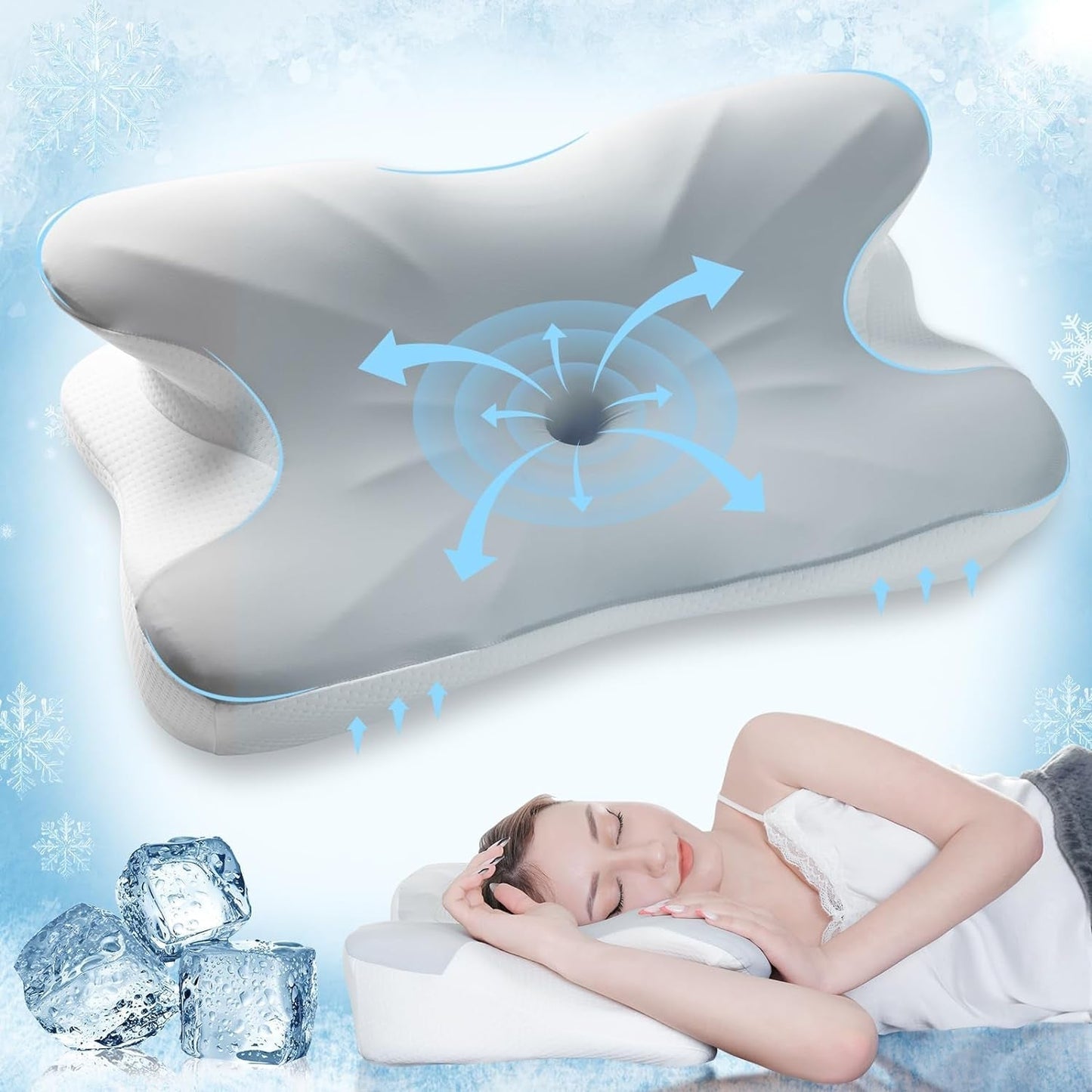 Elegear Almohada de espuma viscoelástica con funda de almohada refrescante Almohada para el dolor de cuello Almohada para dormir de lado Almohada ergonómica Almohada ortopédica para dormir de lado Espalda Abdominal 63X 10/14 X36Cm Almohadas ortopédicas cervicales Naty Shop Título predeterminado
