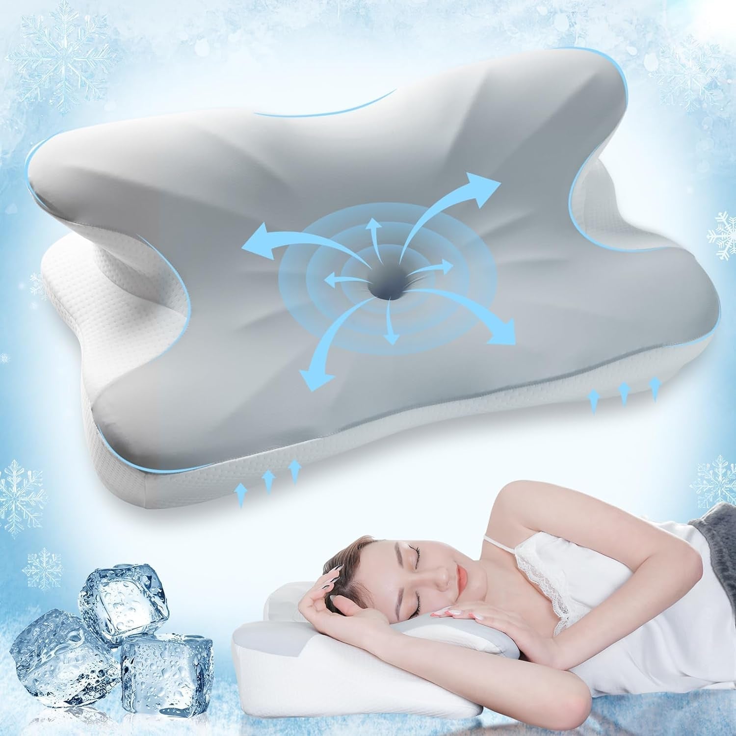 Elegear Almohada de espuma viscoelástica con funda de almohada refrescante Almohada para el dolor de cuello Almohada para dormir de lado Almohada ergonómica Almohada ortopédica para dormir de lado Espalda Abdominal 63X 10/14 X36Cm Almohadas ortopédicas cervicales Naty Shop Título predeterminado
