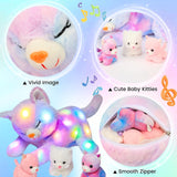 Gato de Peluche Musical LED, Juguete Que Canta con Luz, Madre Gata con 3 Gatitos en el Vientre, Canción de Cuna Animada, Juguete Relajante para Madres, Niños, Niñas, Arco Iris, 45 cm