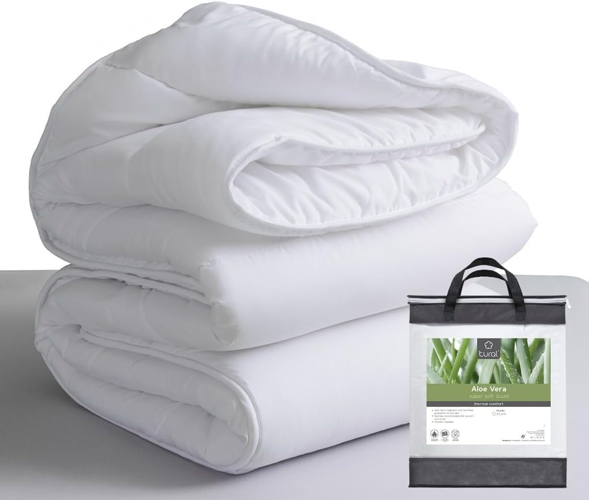 Tural - Edredón 150 X 220 cm con tratamiento Aloe Vera, relleno de fibra 300 G/M², suave, transpirable, certificado Oeko-Tex (blanco, cama 90 cm) Edredones y edredones Naty Shop 220X220
