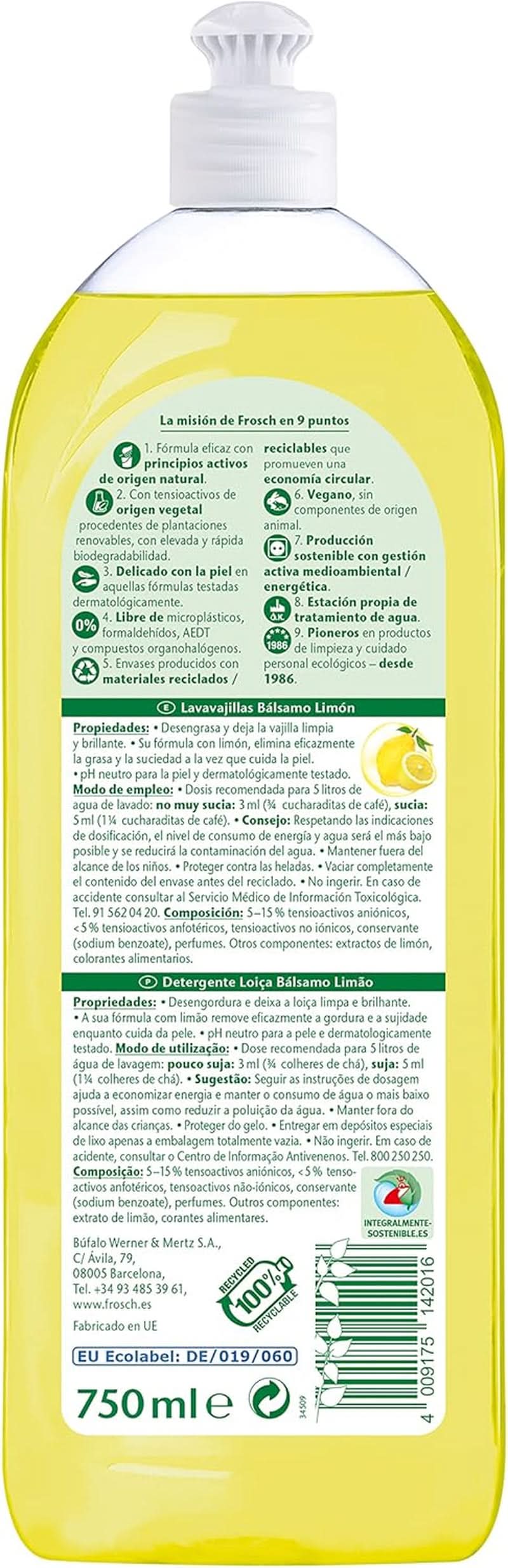 Líquido para aclarar las manos, desengrasar y proteger la piel, testado dermatológicamente, 10 x 750 ml Naty Shop