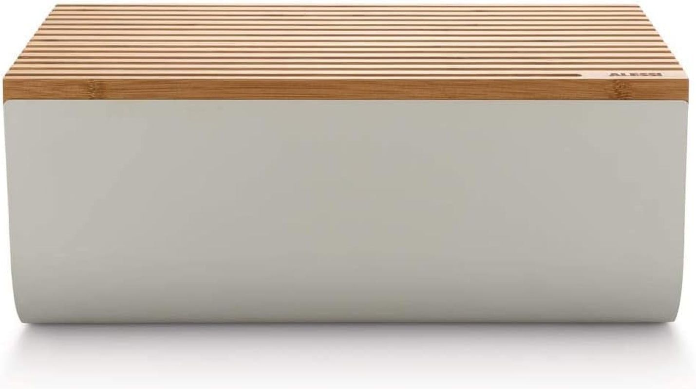 Alessi Mattina BG03 WG - Panera de acero inoxidable con resina epoxi y madera de bambú, gris cálido Cajas para guardar alimentos Naty Shop